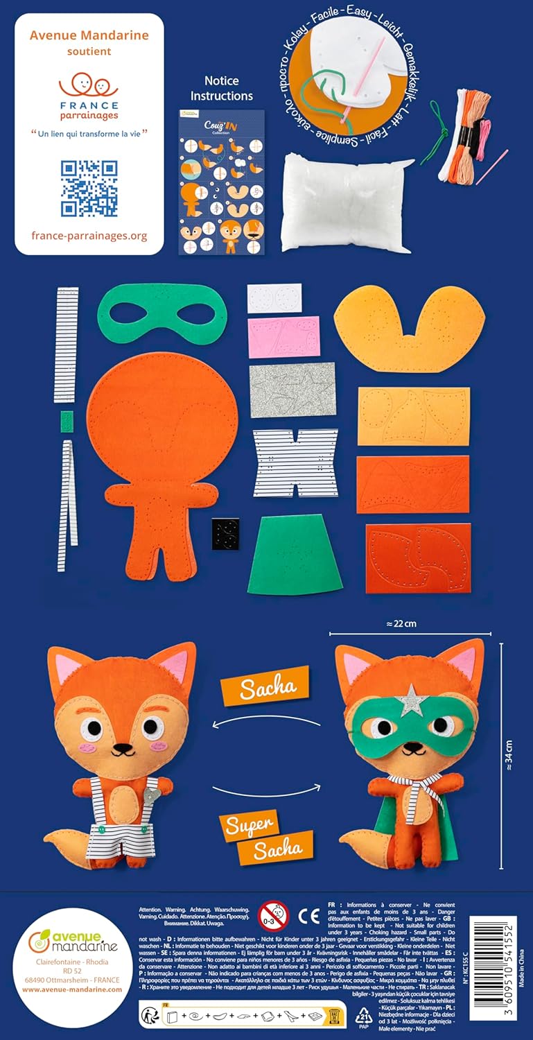 ערכת תפירה בובת פרווה - סשה השועל Avenue Mandarine - דוארט | DoArt