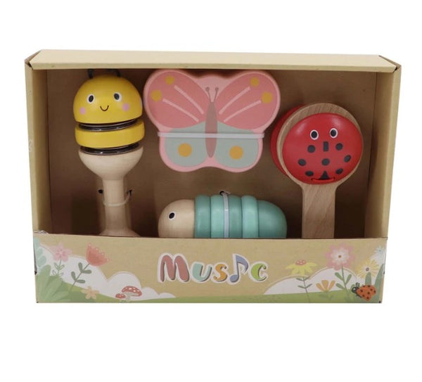 ערכת 4 כלי נגינה מעץ – חרקי אביב - Linda Toys