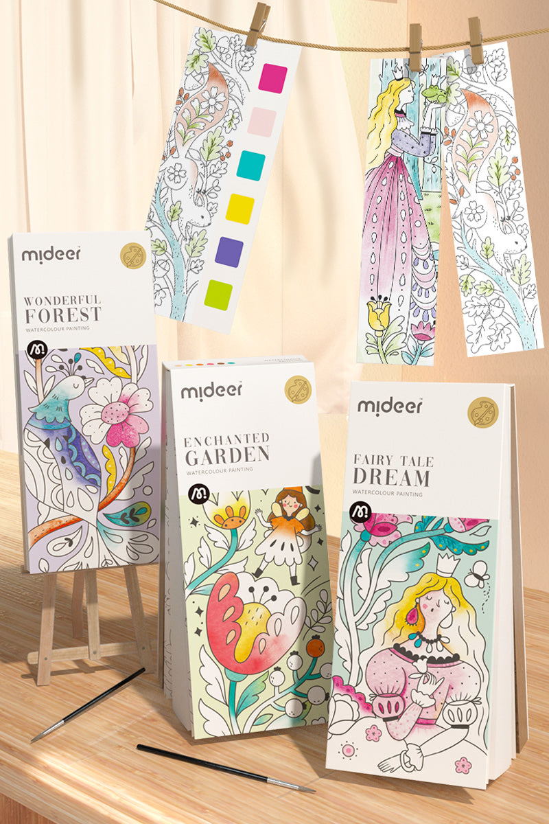 חוברת כרטיסיות צבעי מים - פרחים ופרפרים MIDEER