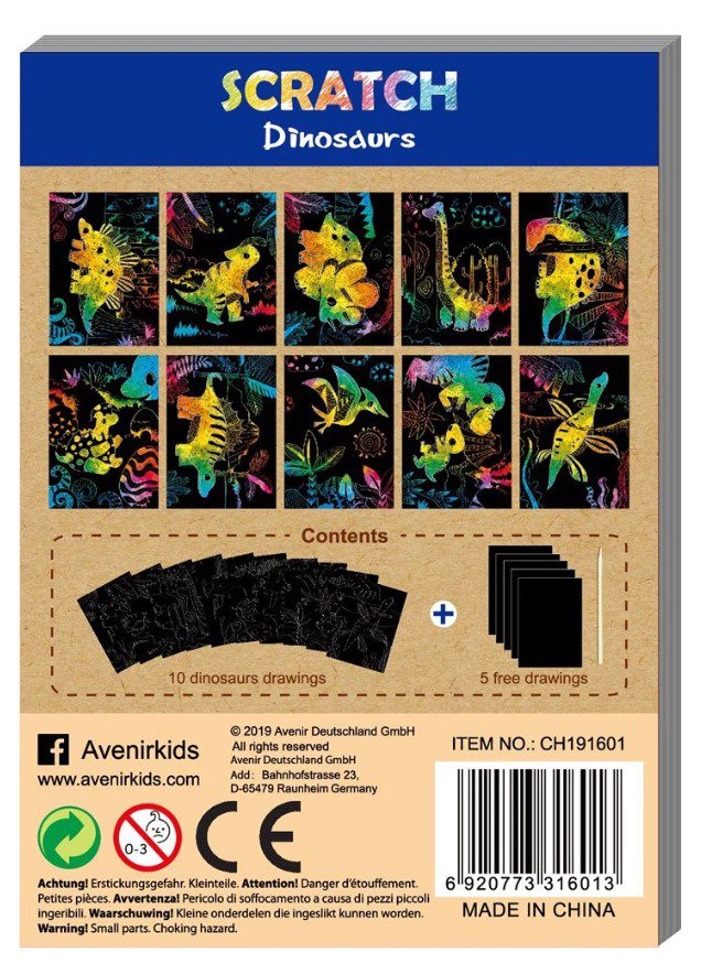 מיני פנקס גירוד 15 דפים - דינוזאורים AVENIR - דוארט | DoArt