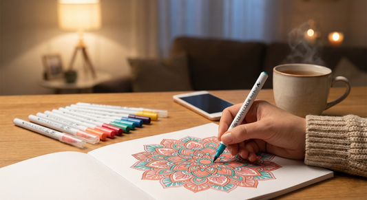 אישה מציירת בטושים מקצועיים של דוארט להפחתת מתחים