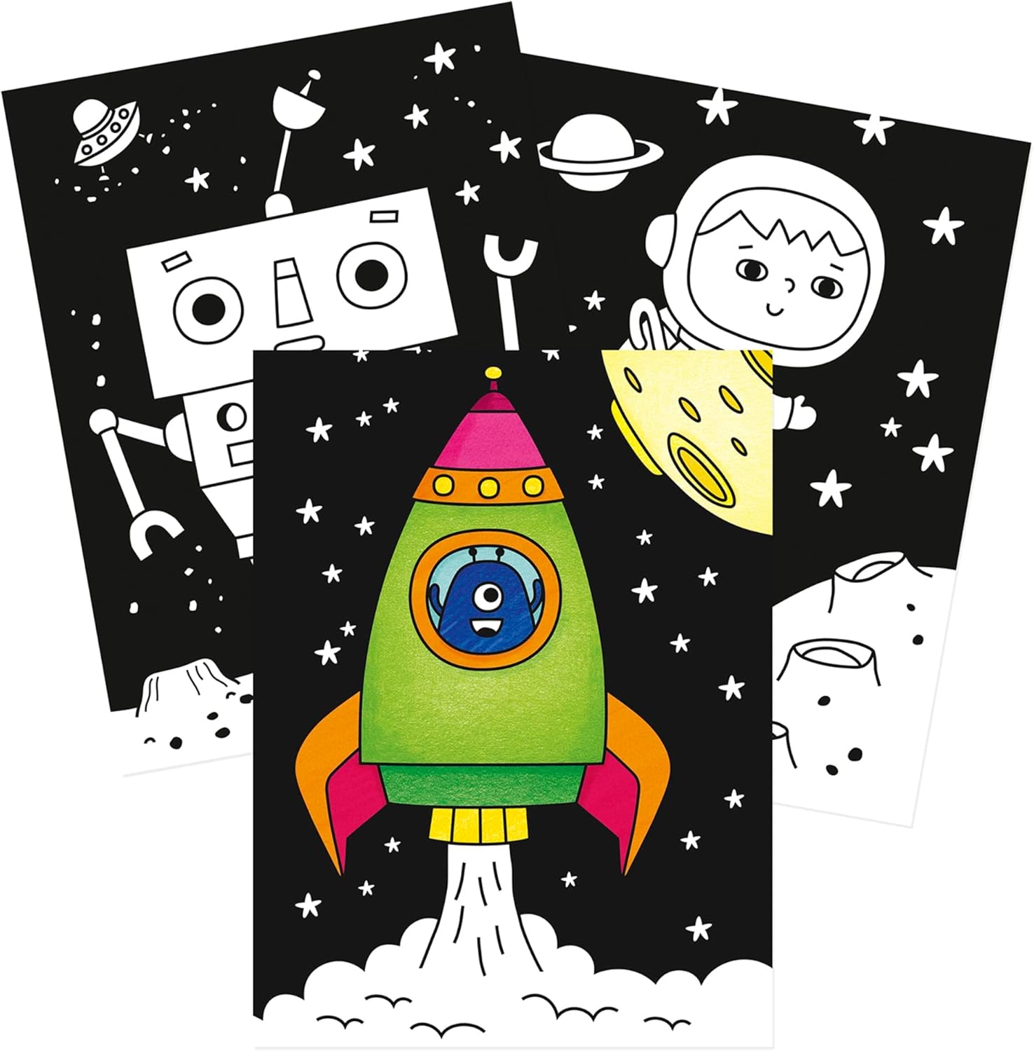 חוברת צביעה לילדים רקע שחור - חלל Avenue Mandarine - דוארט | DoArt