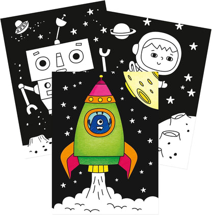 חוברת צביעה לילדים רקע שחור - חלל Avenue Mandarine - דוארט | DoArt