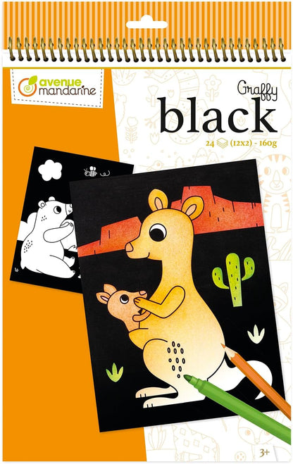 חוברת צביעה לילדים רקע שחור - חיות עולםAvenue Mandarine - דוארט | DoArt