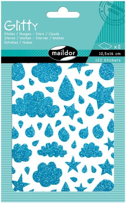 מדבקות גליטר עננים כוכבים וטיפות - Maildor Glitty Stickers