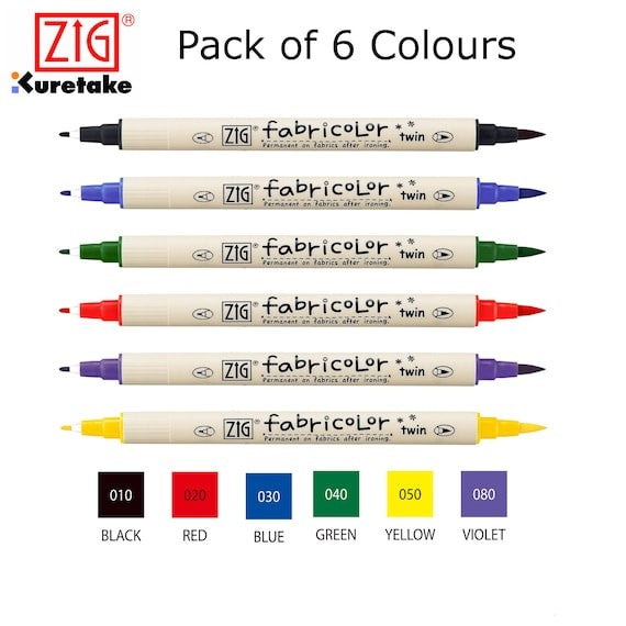 סט 6 טושי בד דו צדדי ZIG FABRICOLOR