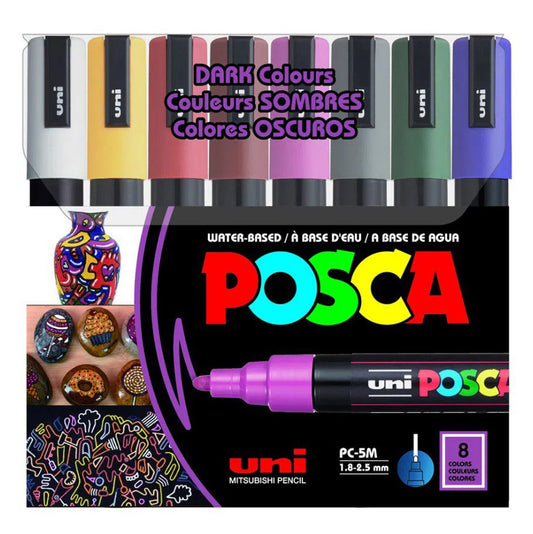 סט 8 טושי פוסקה צבעים כהים - POSCA 5M