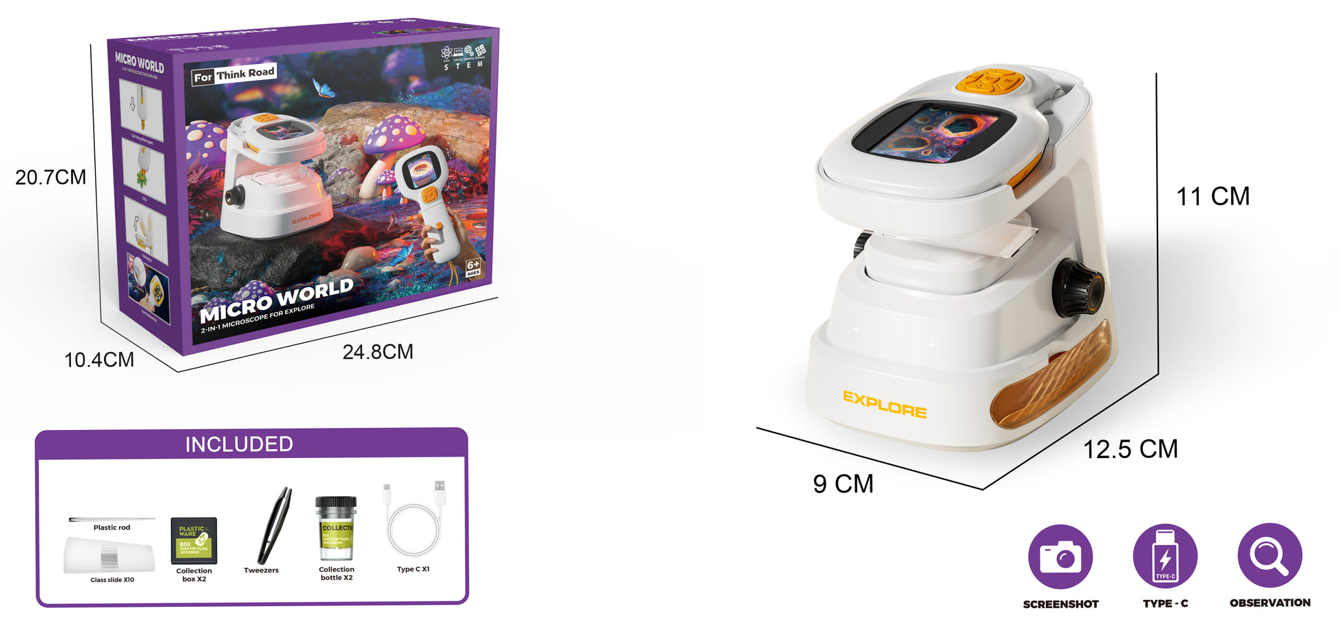 מיקרוסקופ אלקטרוני נייד 2 ב-1 עם מסך - For Think Road - דוארט | DoArt