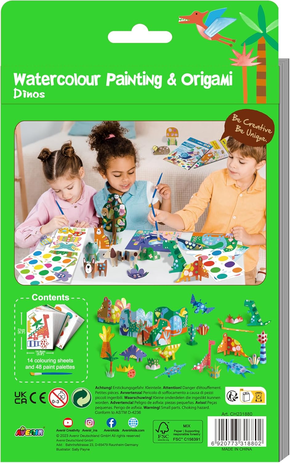 ערכת יצירה צבעי מים ואוריגמי - דינוזאורים AVENIR - דוארט | DoArt