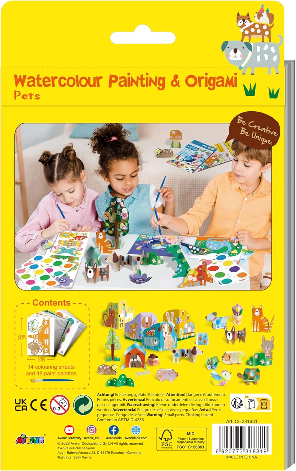 ערכת יצירה צבעי מים ואוריגמי - חיות מחמד AVENIR - דוארט | DoArt