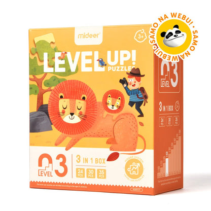 מארז פאזלים: LEVEL UP 3 חיות בטבע MIDEER