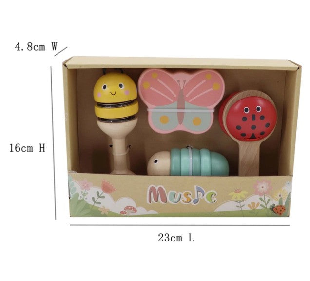ערכת 4 כלי נגינה מעץ – חרקי אביב - Linda Toys - דוארט | DoArt