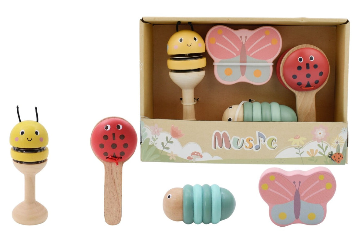 ערכת 4 כלי נגינה מעץ – חרקי אביב - Linda Toys - דוארט | DoArt