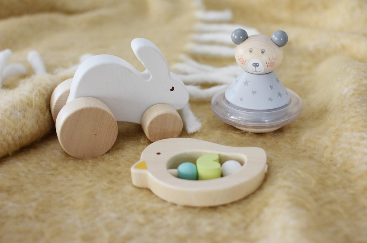 מארז 3 רעשני עץ לתינוק בעיצוב חיות - Linda Toys - דוארט | DoArt