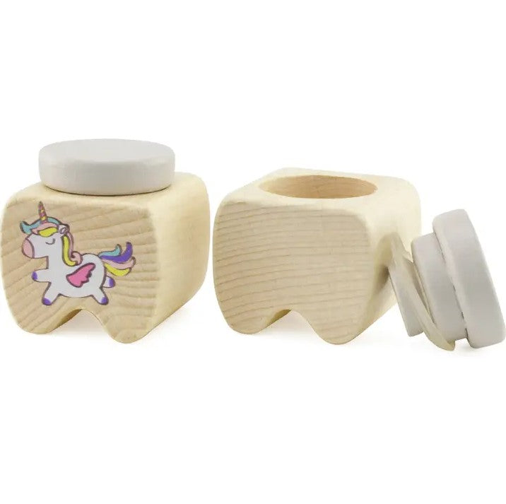 קופסת שיני חלב מעץ בעיטורי חיות - Linda Toys