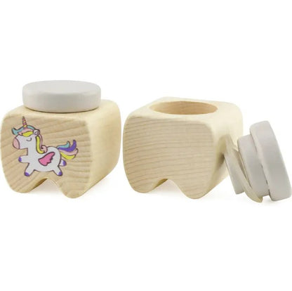 קופסת שיני חלב מעץ בעיטורי חיות - Linda Toys