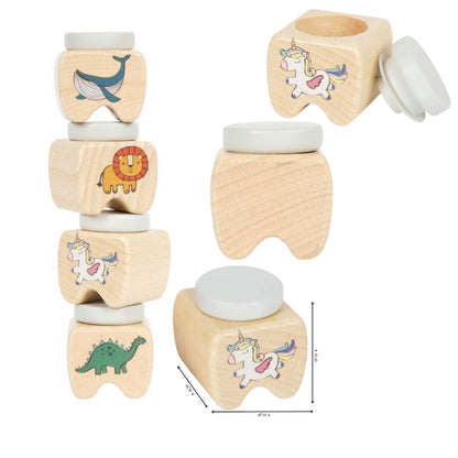 קופסת שיני חלב מעץ בעיטורי חיות - Linda Toys