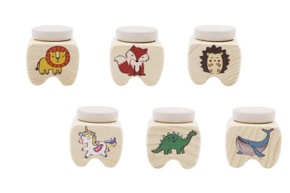 קופסת שיני חלב מעץ בעיטורי חיות - Linda Toys