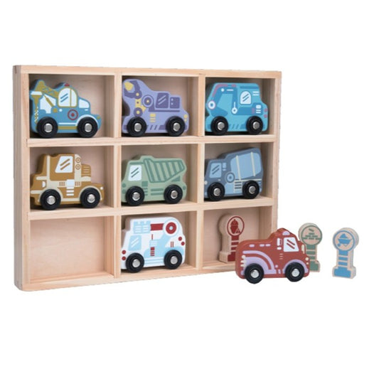 סט מכוניות ותמרורים מעץ Shin Shin