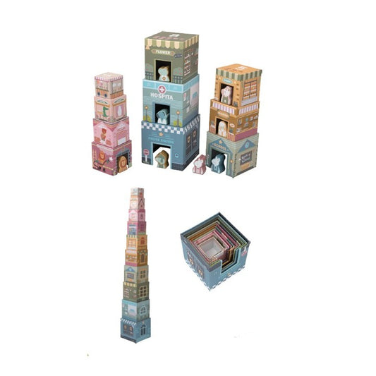 מגדל קוביות עם דמויות עץ  Shin Shin