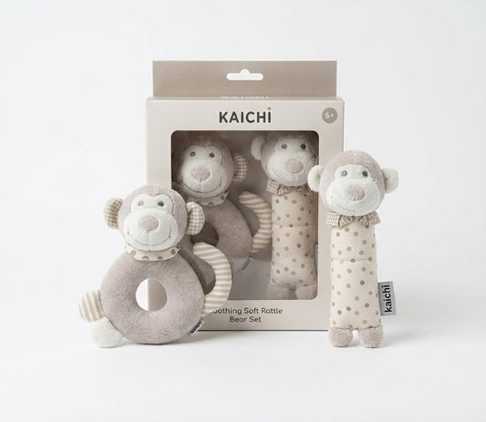 מארז 2 בובות רעשן רכות – קופים  KAICHI - דוארט | DoArt