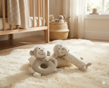 מארז 2 בובות רעשן רכות – קופים  KAICHI - דוארט | DoArt