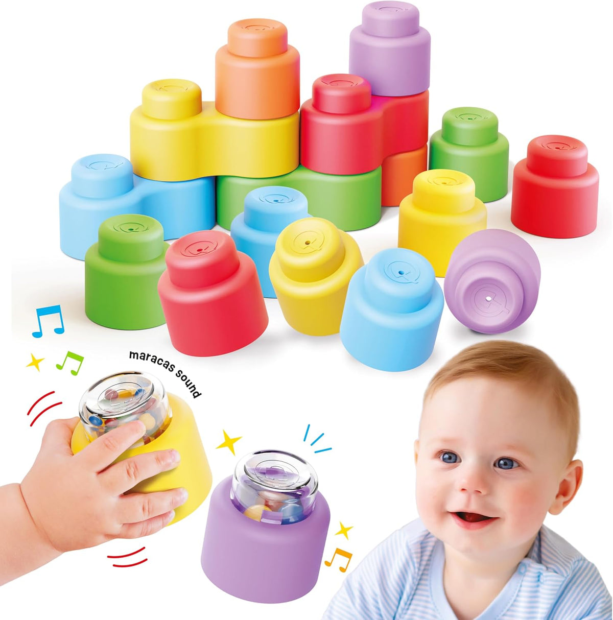 קוביות רכות לתינוק עם רעשנים מומי סופט 18 חלקים - Quercetti - דוארט | DoArt