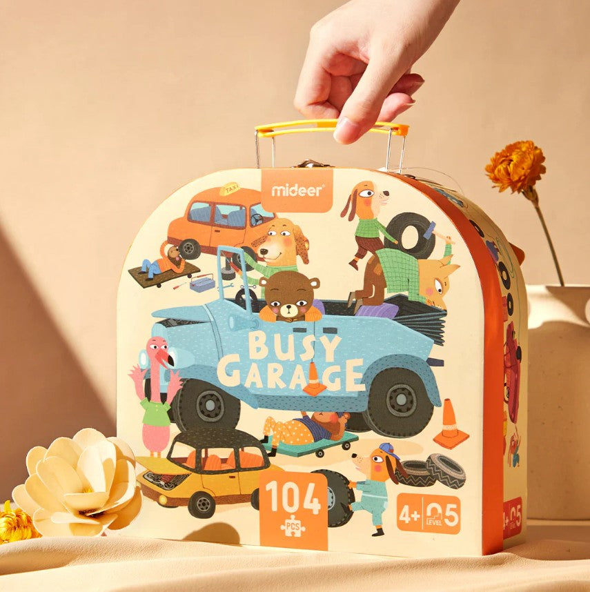 פאזל במזוודה - מוסך עסוק 104 חלקים MIDEER - דוארט | DoArt