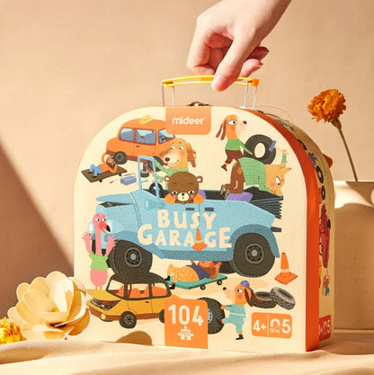 פאזל במזוודה - מוסך עסוק 104 חלקים MIDEER - דוארט | DoArt