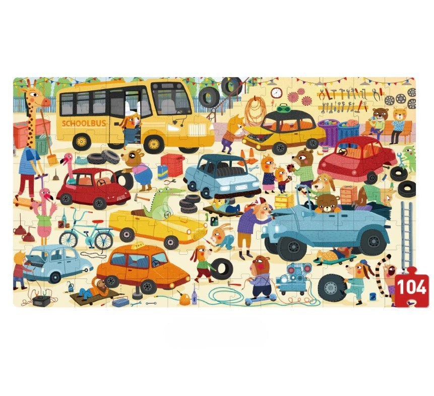 פאזל במזוודה - מוסך עסוק 104 חלקים MIDEER - דוארט | DoArt