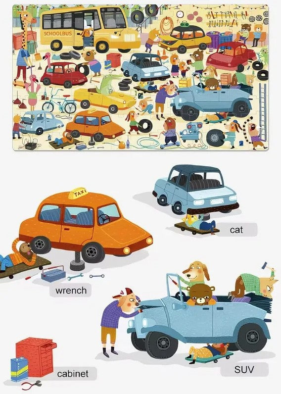 פאזל במזוודה - מוסך עסוק 104 חלקים MIDEER - דוארט | DoArt