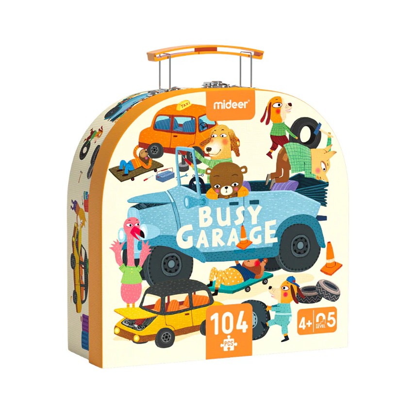 פאזל במזוודה - מוסך עסוק 104 חלקים MIDEER - דוארט | DoArt
