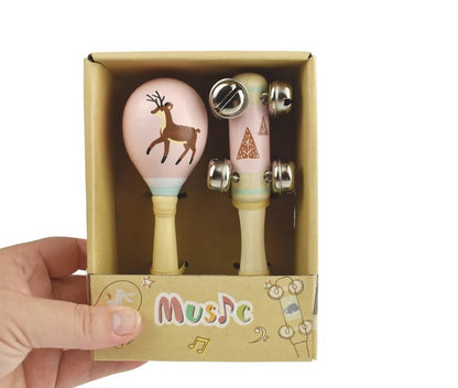 סט כלי נגינה מעץ: מרקס וידית פעמונים דגם צבי - Linda Toys - דוארט | DoArt