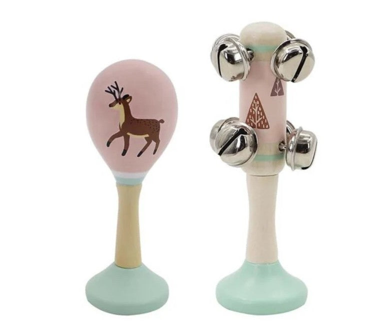 סט כלי נגינה מעץ: מרקס וידית פעמונים דגם צבי - Linda Toys - דוארט | DoArt