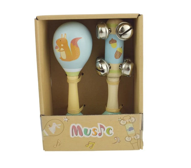 סט כלי נגינה מעץ: מרקס וידית פעמונים דגם סנאי - Linda Toys