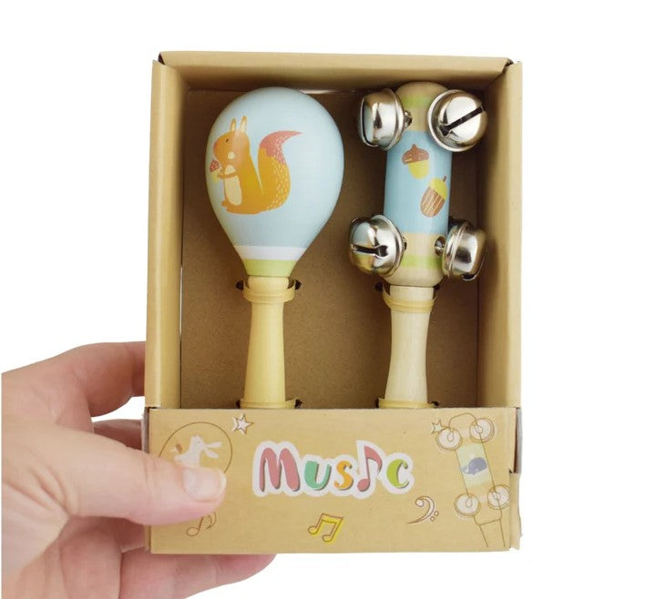 סט כלי נגינה מעץ: מרקס וידית פעמונים דגם סנאי - Linda Toys