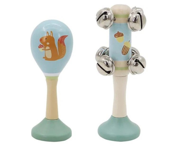 סט כלי נגינה מעץ: מרקס וידית פעמונים דגם סנאי - Linda Toys