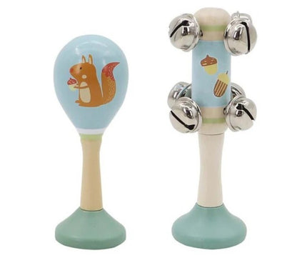 סט כלי נגינה מעץ: מרקס וידית פעמונים דגם סנאי - Linda Toys