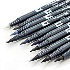 סט 10 טושי מכחול טומבו - TOMBOW ABT GRYSCALE 56180