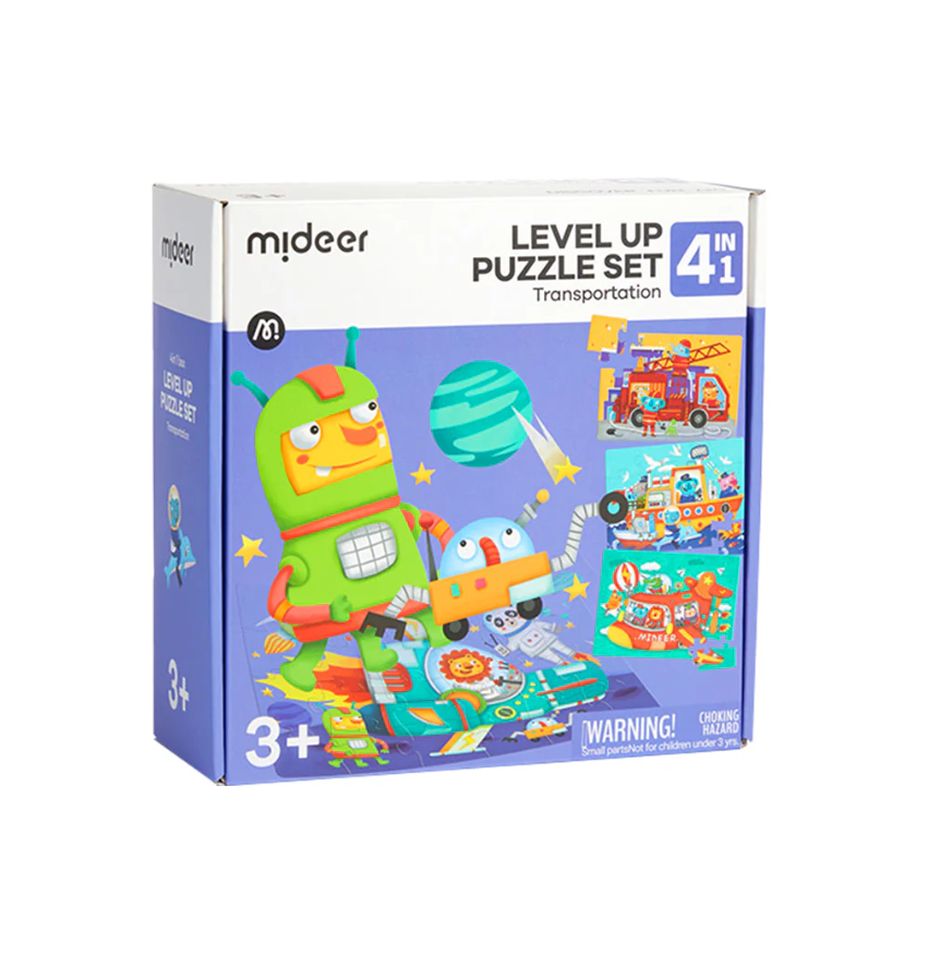 מארז פאזלים 4 ב-1: LEVEL UP תחבורה MIDEER - דוארט | DoArt