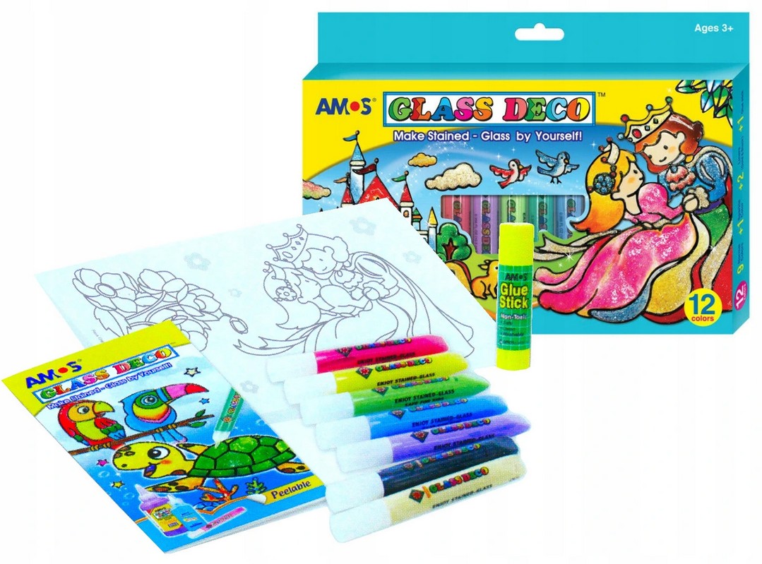 צבעי חלון סט 12 גוונים Amos Glass Deco - דוארט | DoArt