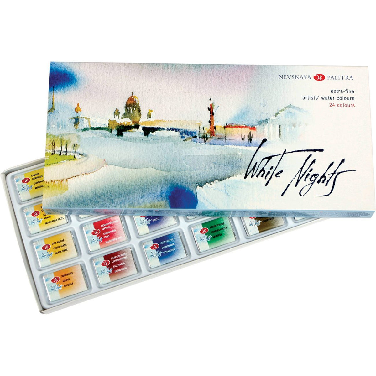 סט 24 קוביות צבעי מים בקופסת קרטון White Nights