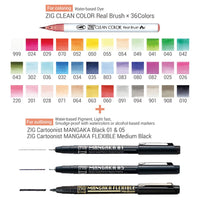 קלמר 40 פריטים: טושי מכחול ועטים גרפיים Zig Clean Color Real Brush + Mangaka - דוארט | DoArt