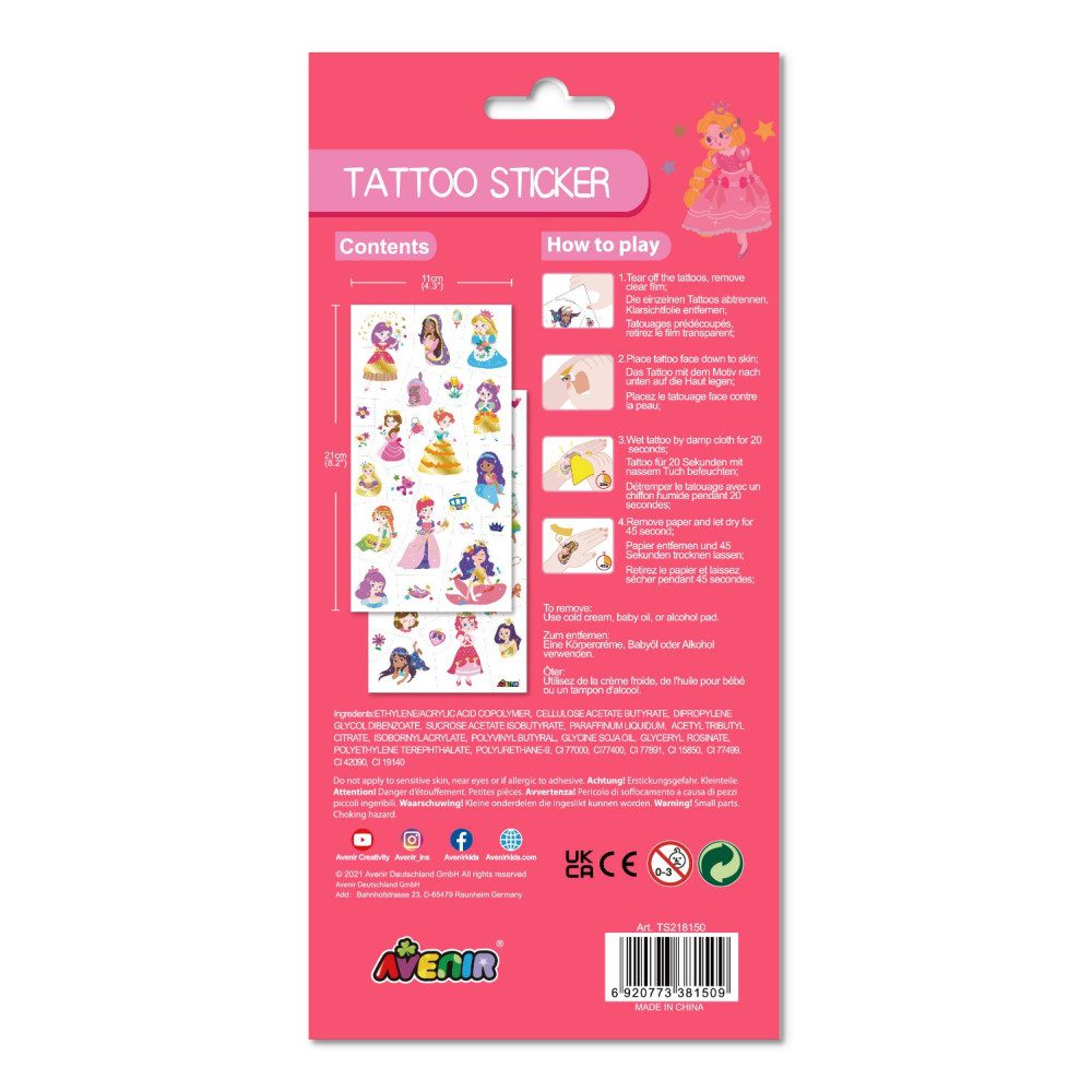 קעקועי גוף מנצנצים 50 יח' - נסיכות TS218150 AVENIR - דוארט | DoArt