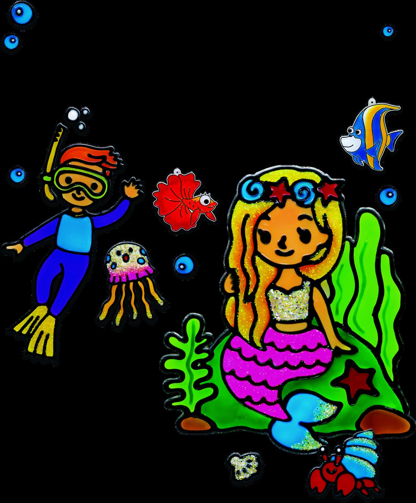 קיט צבעי חלון לוכדי שמש ומדבקות - מעמקי הים Amos Glass Deco - דוארט | DoArt