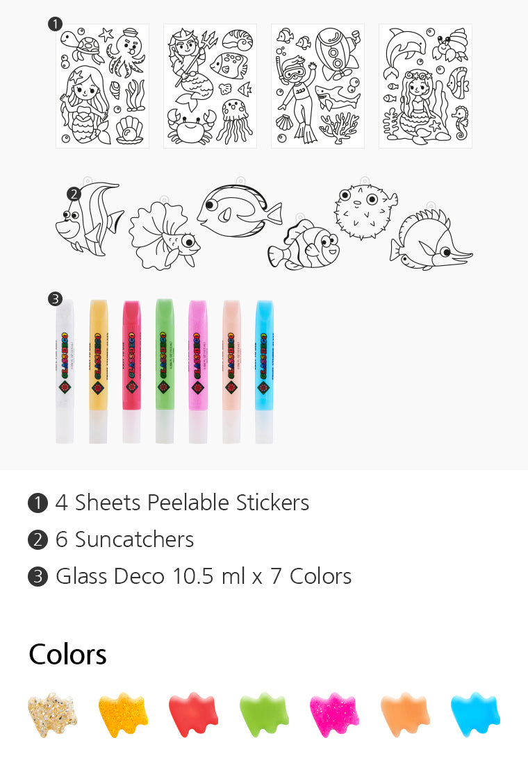 קיט צבעי חלון לוכדי שמש ומדבקות - מעמקי הים Amos Glass Deco - דוארט | DoArt