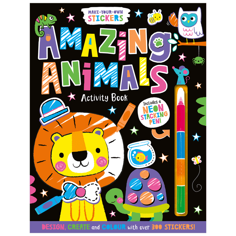 חוברת פעילות עיצוב מדבקות ניאון חיות - Make Believe Ideas - דוארט | DoArt