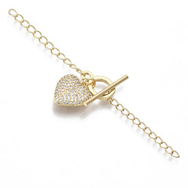 סוגר T לב נפוח משובץ זירקונים - פליז ציפוי GOLD PLATED - דוארט | DoArt