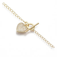 סוגר T לב נפוח משובץ זירקונים - פליז ציפוי GOLD PLATED - דוארט | DoArt