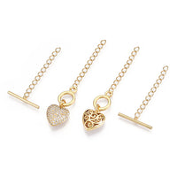 סוגר T לב נפוח משובץ זירקונים - פליז ציפוי GOLD PLATED - דוארט | DoArt